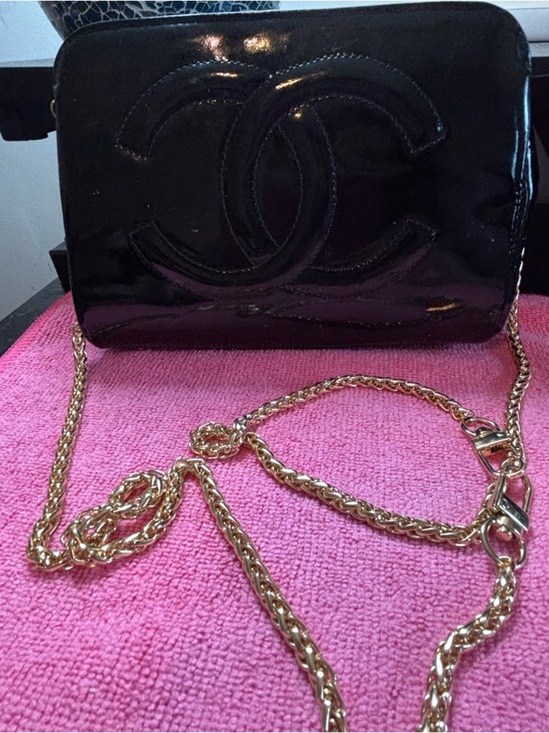 CHANEL Handbags - Authentic Vintage Chanel Black Patent Leather Pouch – WOC Conversion with Card
